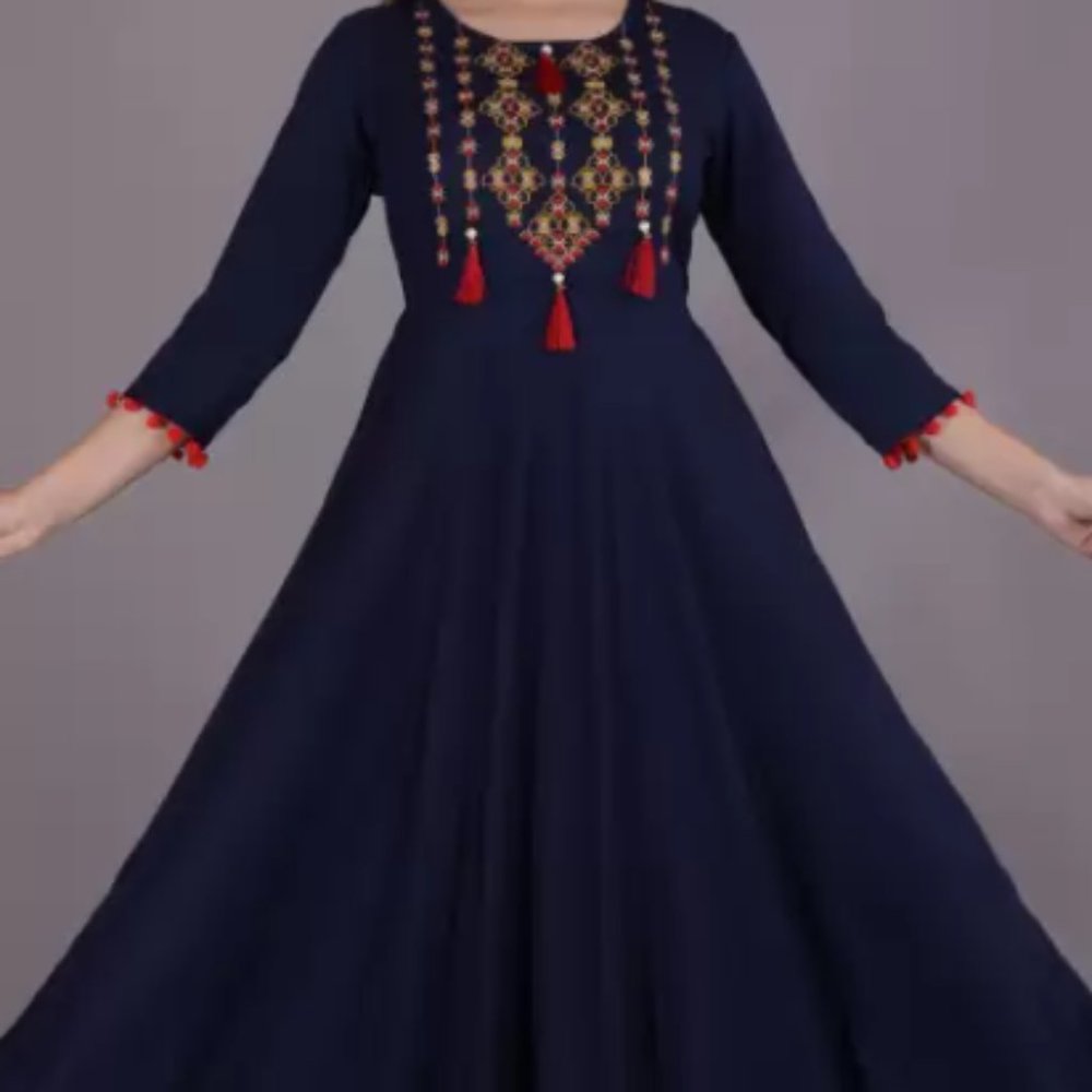 NEW Women Embroidered Viscose Rayon Anarkali Kurta  (Blue)
